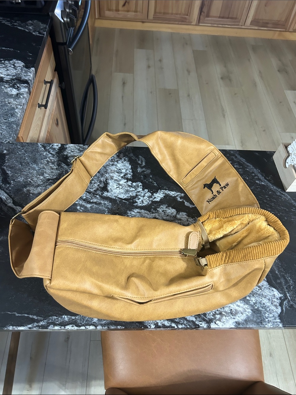 Leather Pet Carrier Tan Crossbody Sling Bag